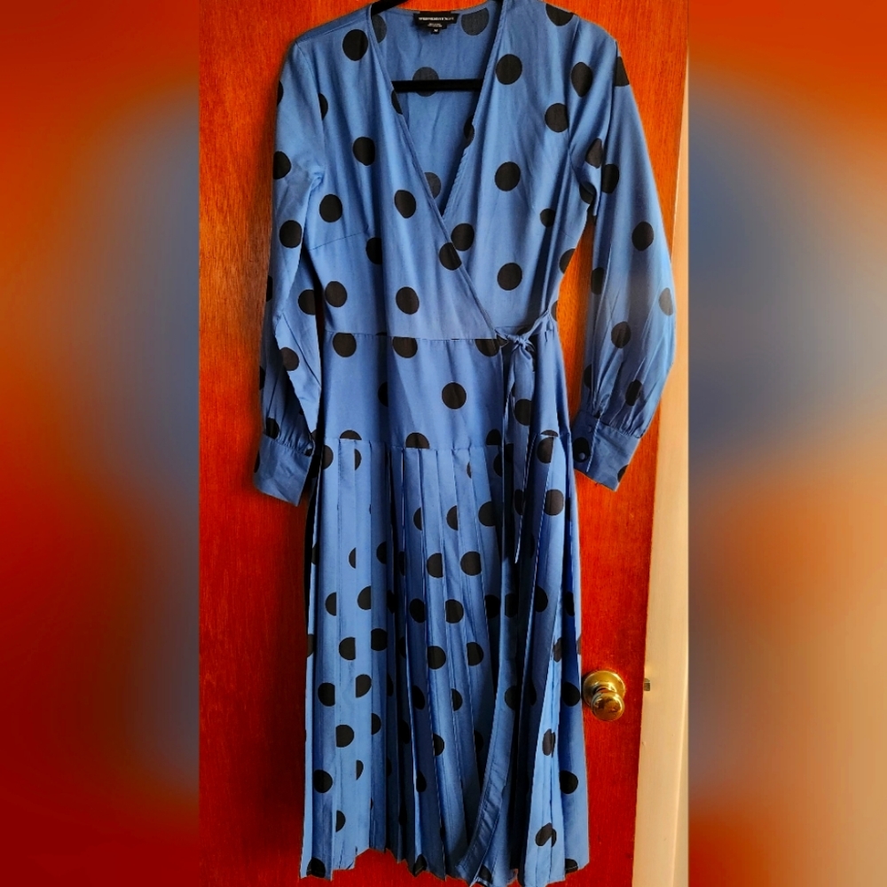 Wednesday's Girl pleated dot wrap dress Size M